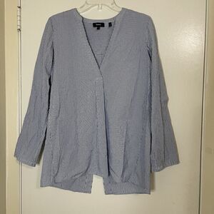THEORY Blue striped vneck long sleeve cotton woven blouse top XS